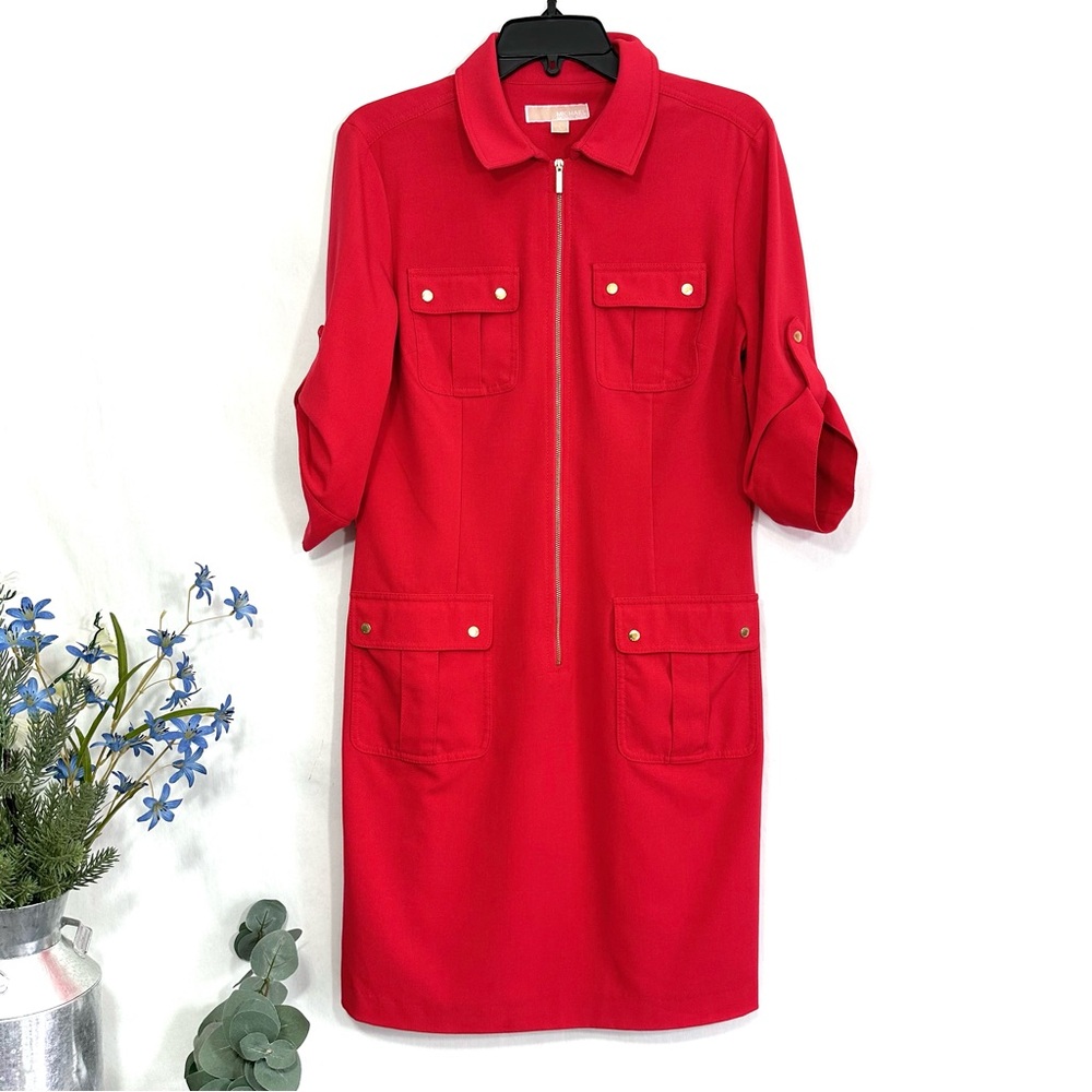 Michael Kors Women’s Red Zipper Up Cargo Shirt Dress - Sz Large
